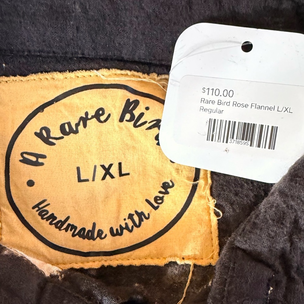 A Rare Bird "Smell the Roses" Distressed Black Flannel Shirt Rose Embroidery - Picture 11 of 12